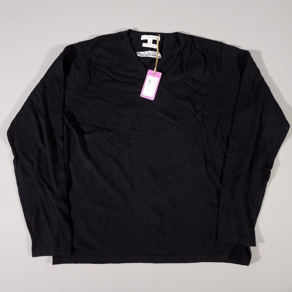 Peter Millar Sweater Women XL Black V-Neck Cotton Cashmere Titleist WS12S04